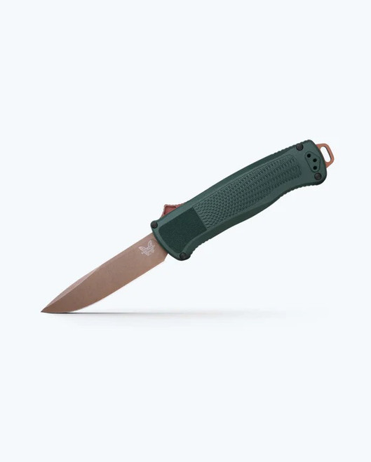 Benchmade Shootout OTF Auto Knife Taiga Green Grivory Handle Z-Wear Drop Point Plain Edge Battlewashed PVD Finish 5371FE-2601