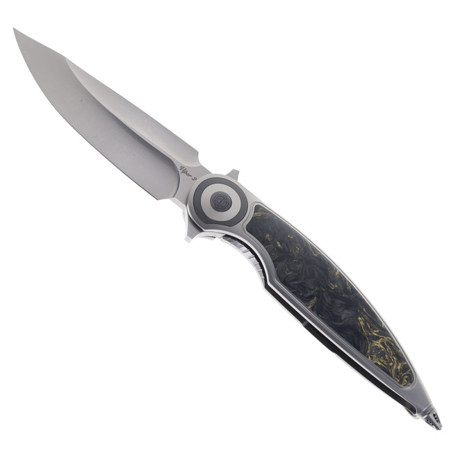Rike Viper 2 A Folding Knife Titanium Handle w/ Gold Carbon Fiber M398 Blade