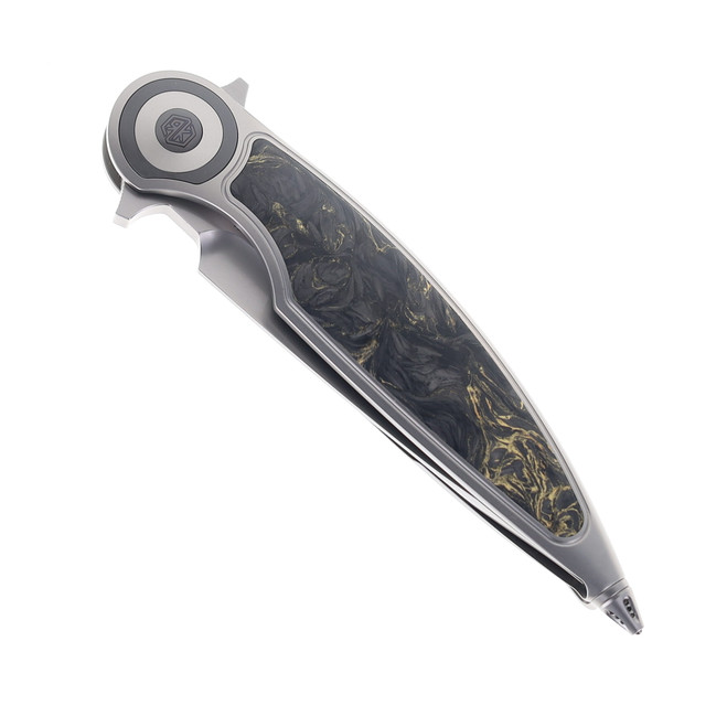 Rike Viper 2 A Folding Knife Titanium Handle w/ Gold Carbon Fiber