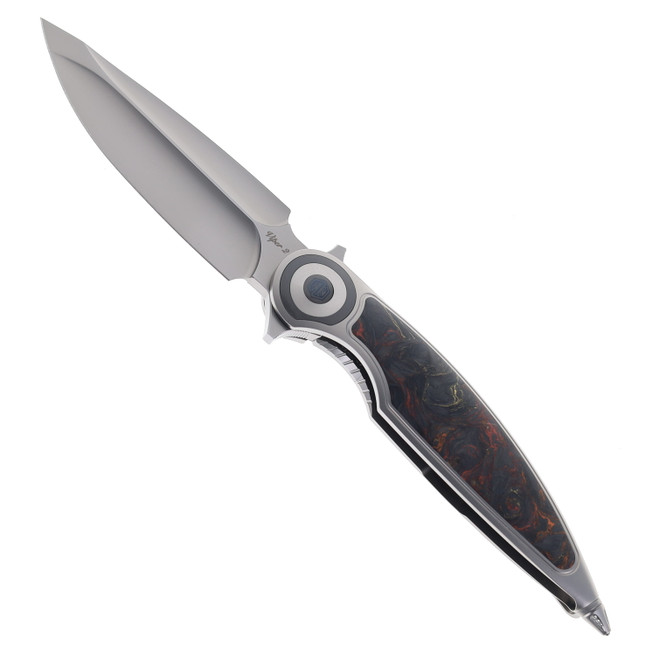 Rike Viper 2 B Folding Knife Titanium Handle w/ Orange Carbon Fiber Compound Grind M398 Blade