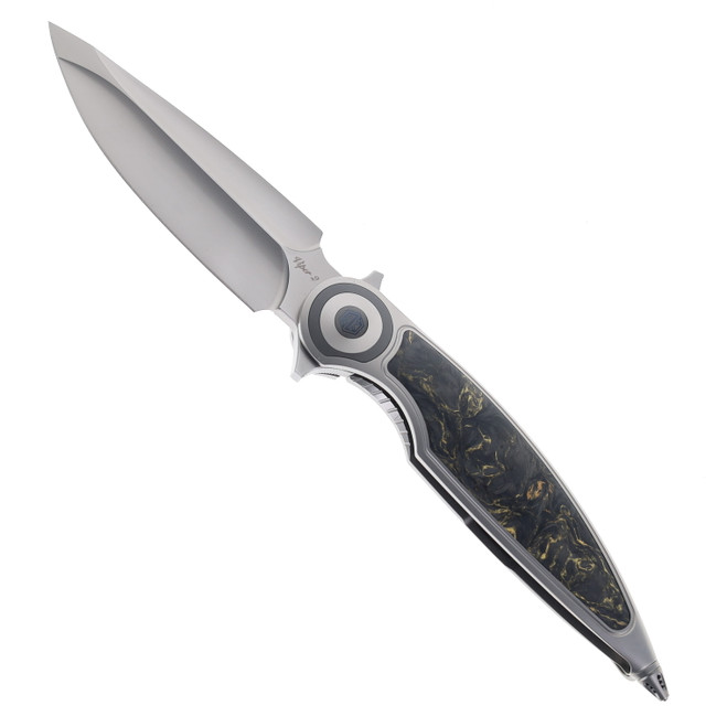 Rike Viper 2 B Folding Knife Titanium Handle w/ Gold Carbon Fiber Compound Grind M398 Blade