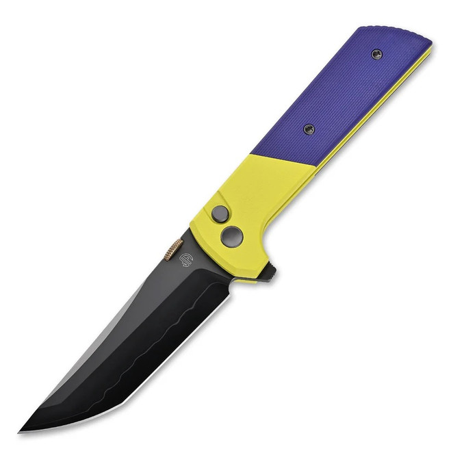 North Mountain Blade Folding Knife Yellow/Purple Inlay Aluminum
