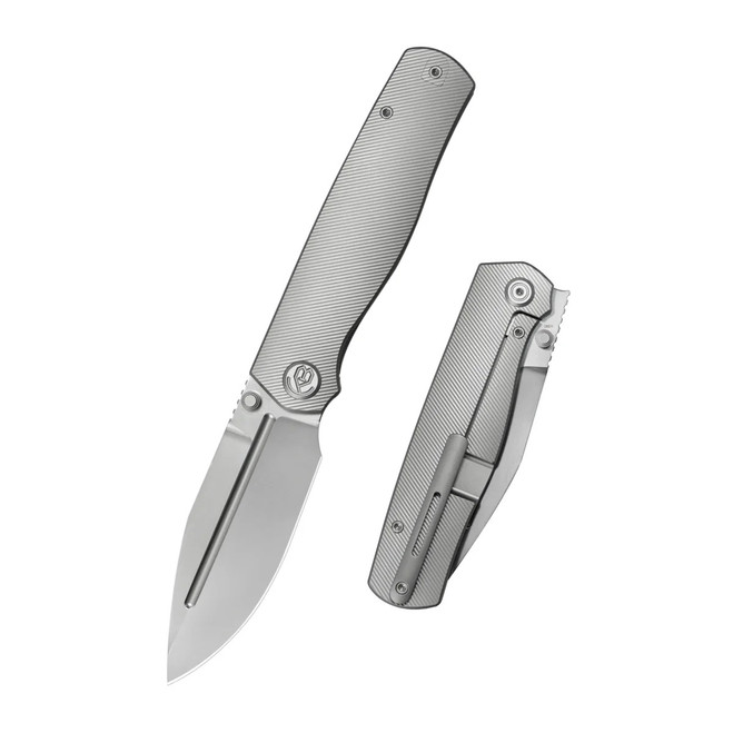 KB Albatross Folding Knife Gray Titanium Handle M390 Clip Point Plain Edge Silver Beadblast Finish KB471A