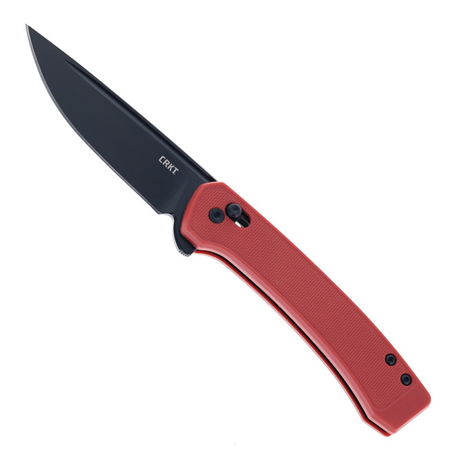 CRKT Q Compact Folding Knife Red GRN Handle 14C28N Drop Point Plain Edge Black Oxide Finish 7075R
