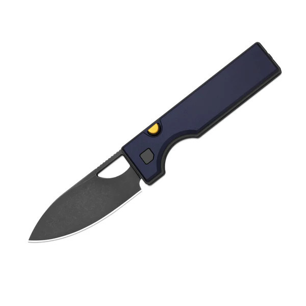 Kizer Little  Ringbo Folding Knife Blue Aluminum Handle AEB-L Drop Point Plain Edge Gray Stonewash Finish V3708A3