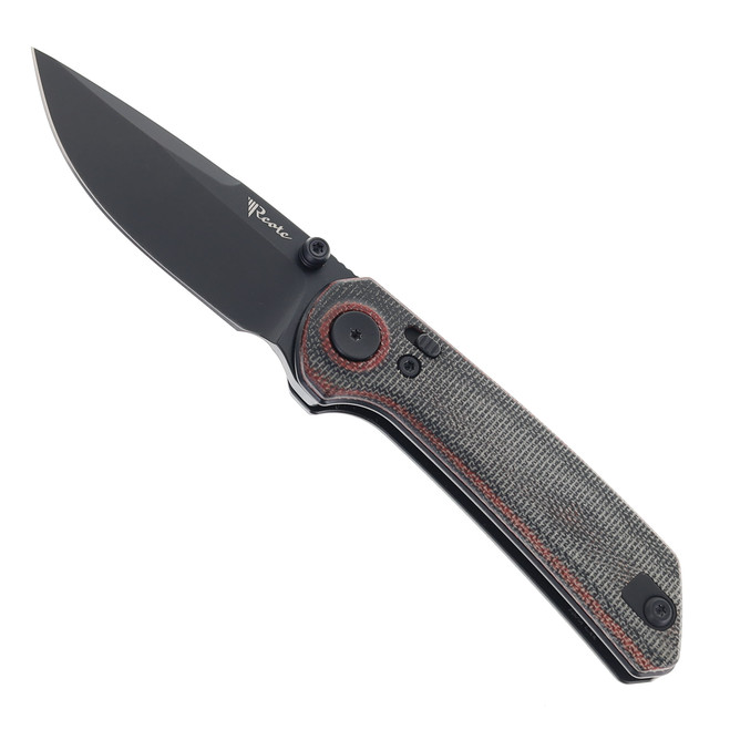 Reate PL-XT Folding Knife Black/Red Canvas Micarta Handle Nitro-V Plain Edge Black DLC Finish