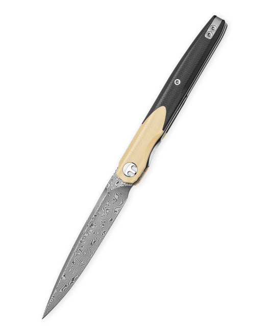 Bestechman Lanza Folding Knife Khaki/Black G10 Handle Damascus