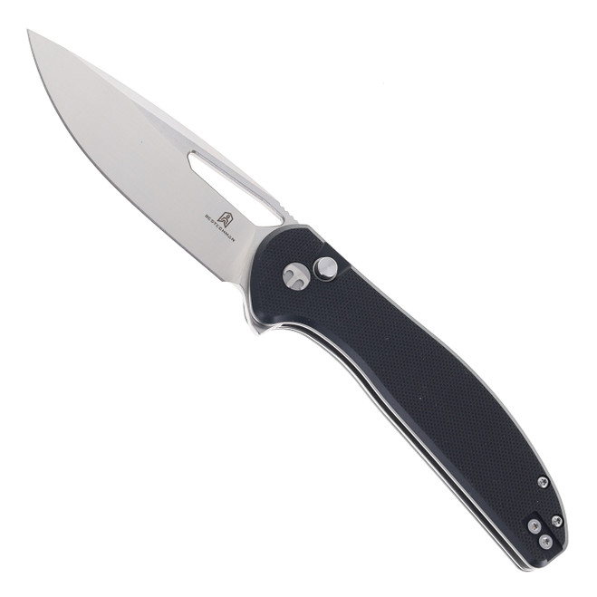 Bestechman Whalefin Folding Knife Black G10 Handle D2 Plain Edge Flat Stonewash/Satin Finish BMK18A