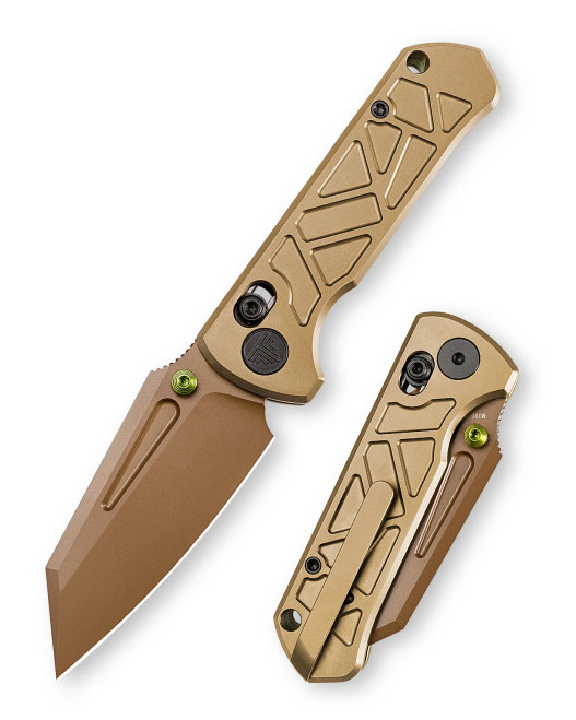 Trivisa Skarn-RG Crossbar Lock Folding Knife Rose Gold PVD M390 Modified Tanto Blade Rose Gold Titanium Handle