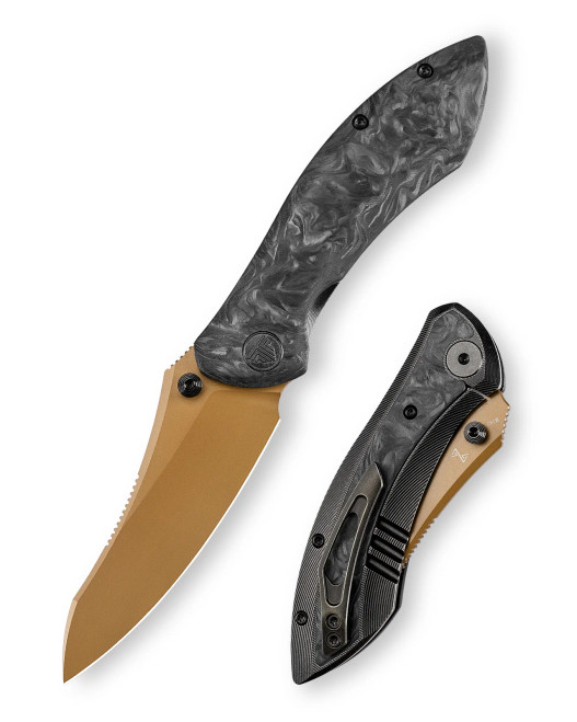 Trivisa Rhino-RG Frame Lock Folding Knife Rose Gold PVD M390 Steel Blade Carbon Fiber Titanium Handle