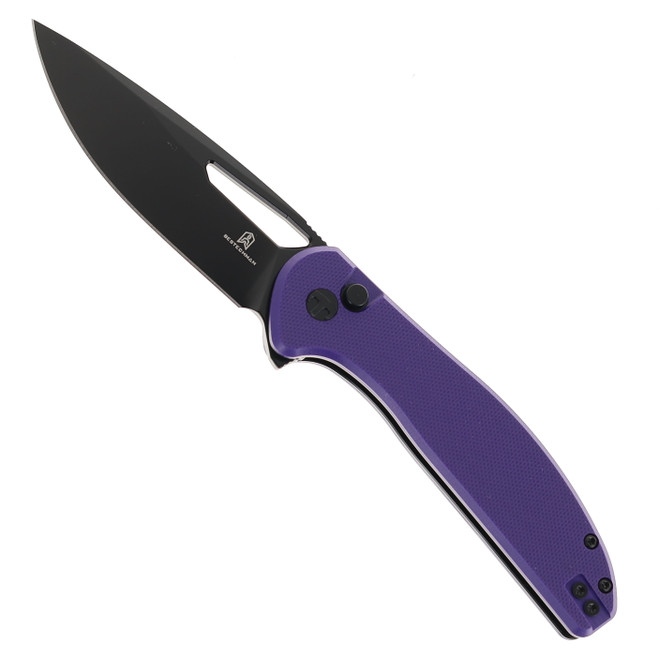 Bestechman Whalefin Folding Knife Purple G10 Handle D2 Plain Edge Black PVD Finish BMK18F