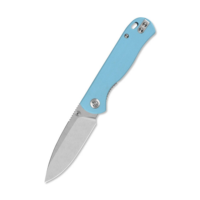 QSP Ferret Folding Knife Sky Blue G10 Handle Nitro-V Clip Point Plain Edge Stonewash Finish QS170-B1
