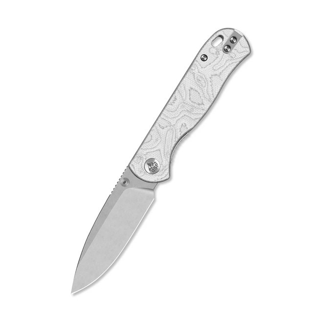 QSP Ferret Folding Knife Silver Aluminum Foil G10 Handle Nitro-V Clip Point Plain Edge Stonewash Finish QS170-D1