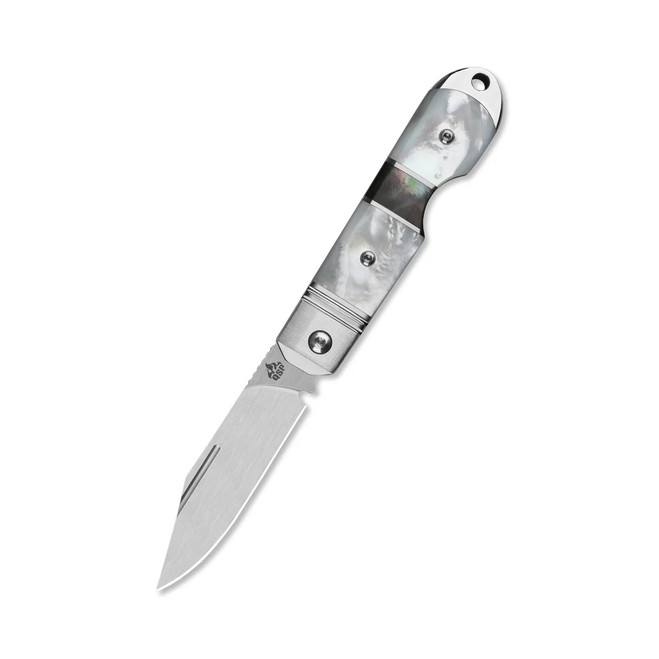 QSP Moray Limited Edition Folding Knife Mother of Pearl Handle Vanax Spear Point Plain Edge Belt Satin Finish QS171-C