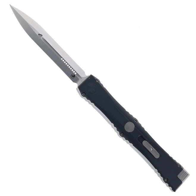 Microtech Nemesis IV Single-Action OTF Automatic Knife Marfione Select Black Aluminum Alloy Handle M390MK Stonewashed Double Edge Blade 1152-10MS1