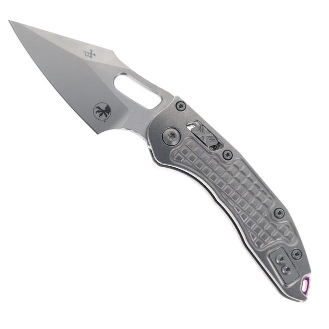 Microtech Marfione Folding Knife Stonewash Titanium Handle M390 Spear Point Plain Edge Stonewash Finish 169RL-10FRMS3