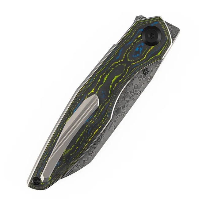 Kansept Halide Folding Knife Gecko Camo Carbon Handle Damascus