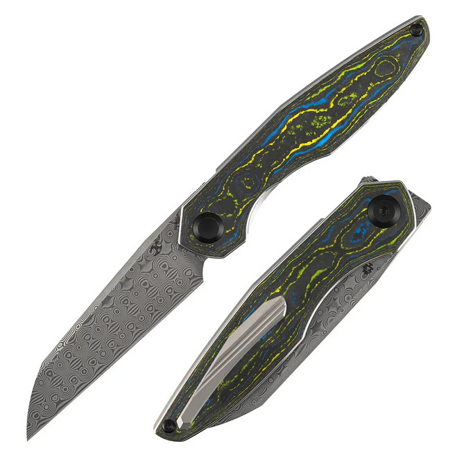 Kansept Halide Folding Knife Gecko Camo Carbon Handle Damascus Plain Edge K1136A2