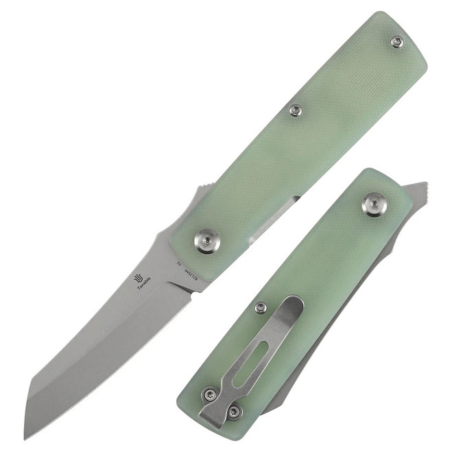 Tenable Higonokami Folding Knife Jade G10 Handle D2 Reverse Tanto Plain Edge Stonewash Finish B2135A4