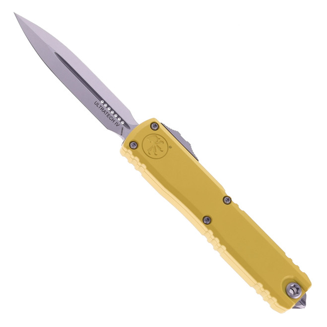 Microtech Ultratech Gen IV Automatic Folding Knife Yellow Handle Aluminum Handle Stonewashed D/E Blade 11224-10YW