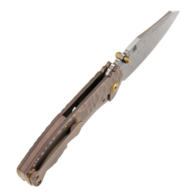 Kansept Caveman Folding Knife Rose Gold Titanium Handle Damascus
