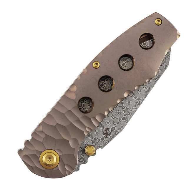Kansept Caveman Folding Knife Rose Gold Titanium Handle Damascus