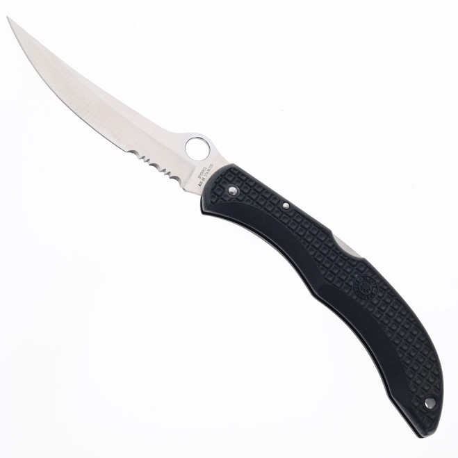 (Used from Collection) Vintage Spyderco Catcherman Folding Knife Black FRN Handle AUS8 Part Serrated Blade C17PSBK