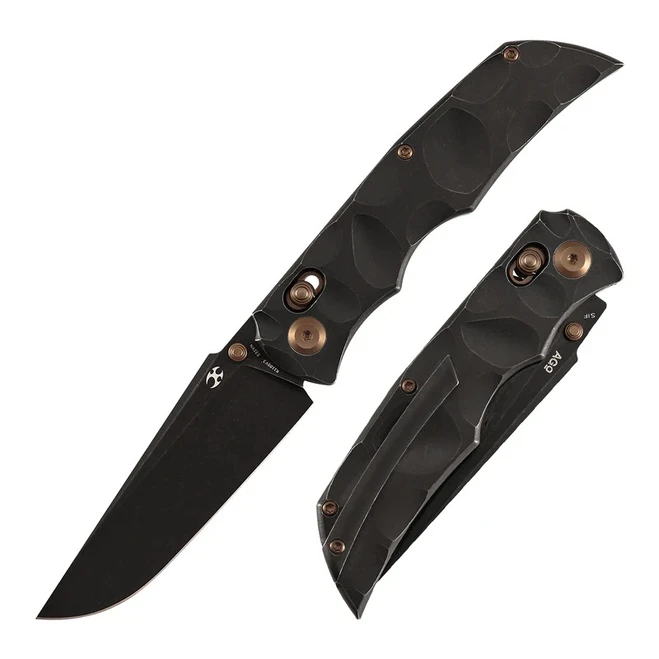 Kansept SIF Folding Knife Blackwash Titanium Handle S35VN Drop Point Plain Edge Blackwash Finish K1100V