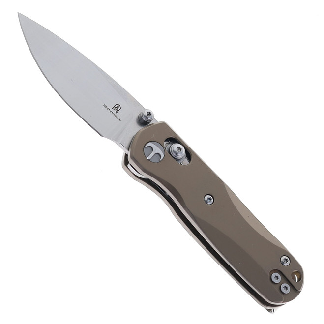 Bestechman Sprite Folding Knife Bronze Titanium Handle M390 Plain Edge Stonewash/Satin Finish BMK21B