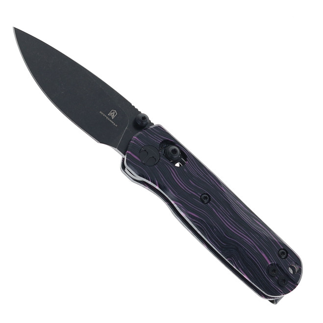 Bestechman Sprite Folding Knife Black/Purple G10 Handle M390 Plain Edge Black Stonewash Finish BMK21E