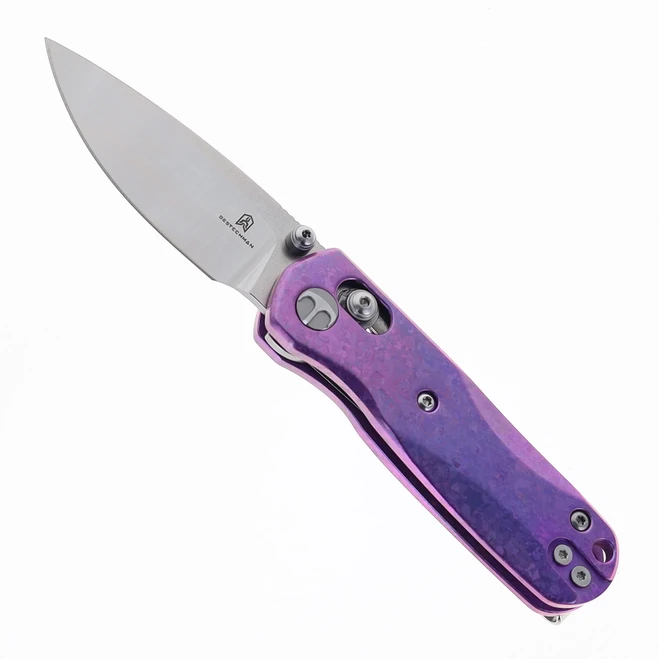 Bestechman Sprite Folding Knife Purple Chrystallized Titanium Handle M390 Plain Edge Black Stonewash Finish BMK21H