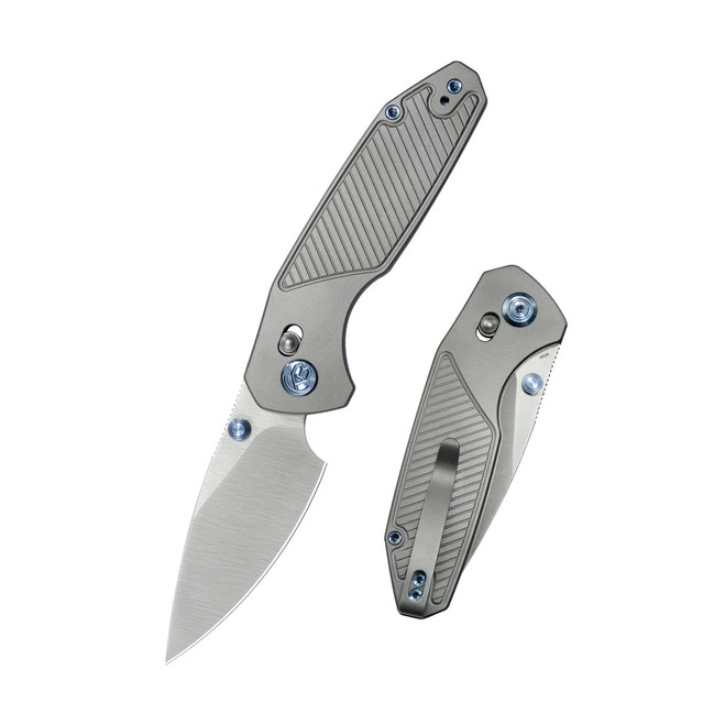 KB Aero Air Folding Knife Gray Titanium Handle M390 Drop Point Plain Edge Satin Finish KB488A