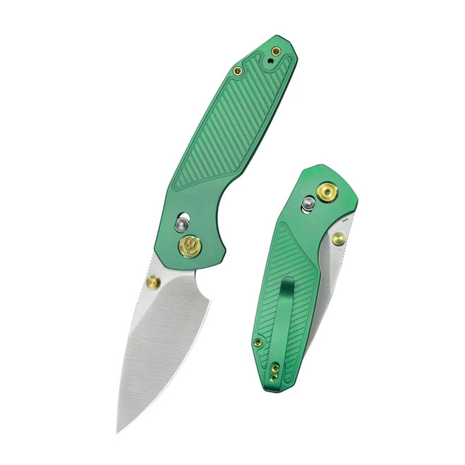 KB Aero Air Folding Knife Green Titanium Handle M390 Drop Point Plain Edge Satin Finish KB488D