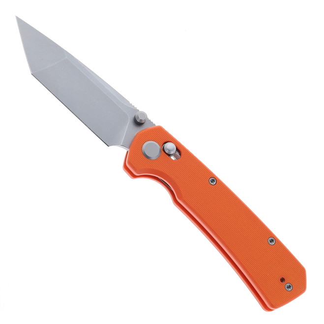 GEO Knife Blaze Folding Knife Orange G10 Handle M390 Tanto Point Plain Edge Stonewash Finish GEO2503G