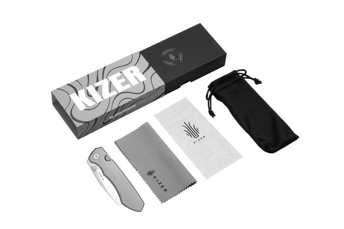 Kizer Wharning Folding Knife Ki3738A1 Titanium Handle Satin Elmax
