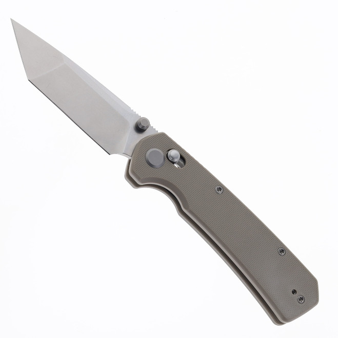 GEO Knife Blaze Folding Knife Khaki G10 Handle M390 Tanto Point Plain Edge Stonewash Finish GEO2503I