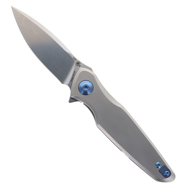 Spartan Blades Pandia Folding Knife Blue Anodized Titanium Handle Magnacut Spear Point Plain Edge SF16SWBL