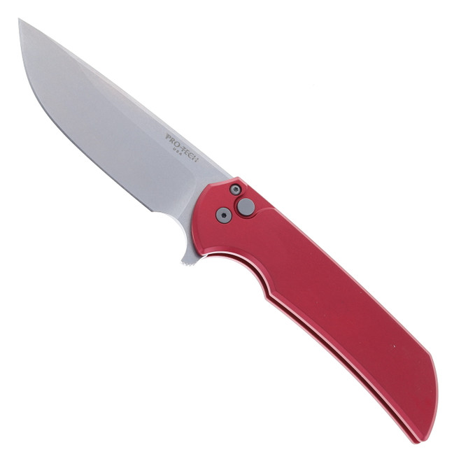 Pro-Tech Mordax Button Lock Folding Knife Solid Red Aluminum Handle Stonewash Magnacut Blade MX101-RED-20CV