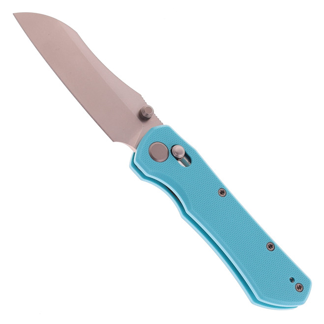 Geo Knife Komodo Folding Knife Blue G10 Handle M390 Drop Point Plain Edge Stonewash Finish GEO2509F
