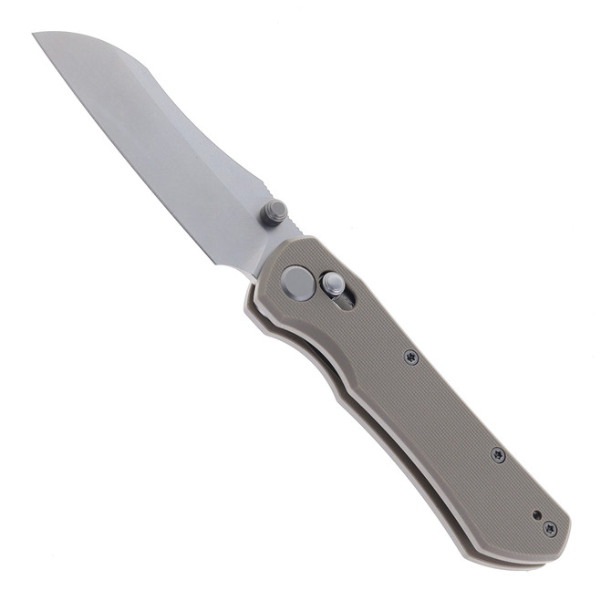 Geo Knife Komodo Folding Knife Khaki G10 Handle M390 Drop Point Plain Edge Stonewash Finish GEO2509J