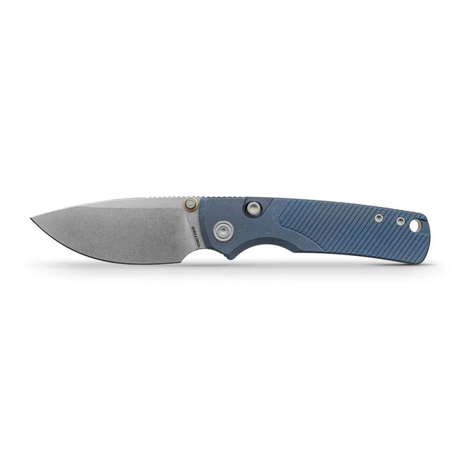 Vosteed Porcupine Ti Slim Folding Knife Blue Titanium Handle 154CM Drop Point Plain Edge Stonewash Finish A4803