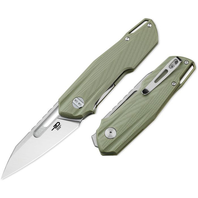 Bestech Toddler Folding Knife OD Green G10 Handle 14C28N Plain Edge Stonewash/Satin Finish BG64B