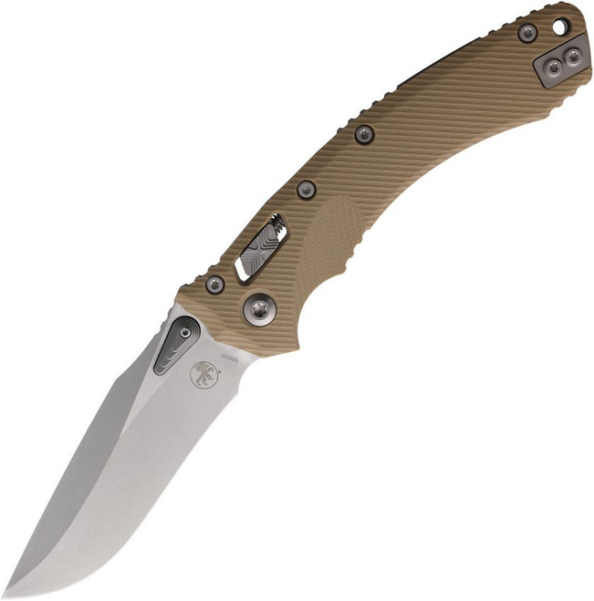 Microtech Amphibian Ram-Lok Folding Knife S/E Stonewash Finish Bohler M390MK Blade Tan G10 Handle 137RL-10FLGTTA