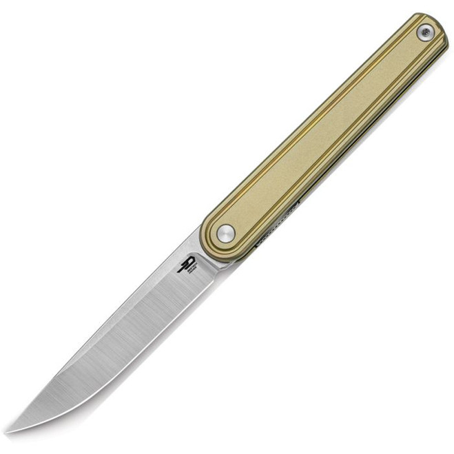 Bestech Ink Folding Knife Bronze Titanium Handle Magnacut Drop Point Plain Edge Stonewash/Satin Finish BT2502B