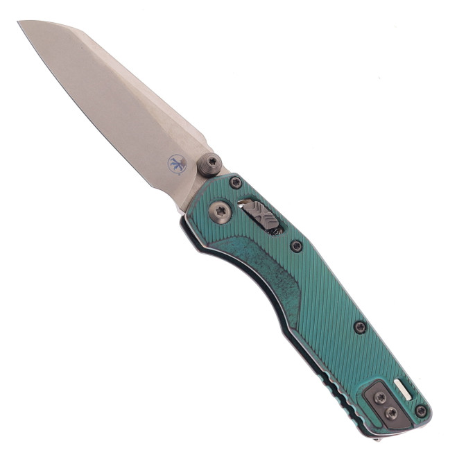 Microtech MSI Mini Ram-Lok Marfione Select Bronze M390MK Blade Stonewash Blade Antique Green Fluted Titanium Bronze Handle 210M-13FLMS2