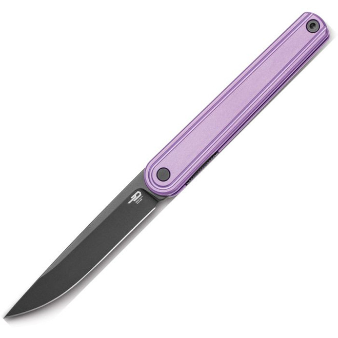 Bestech Ink Folding Knife Purple Titanium Handle Magnacut Drop Point Plain Edge Black PVD Finish BT2502C