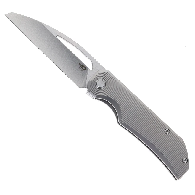 Bestech Mini Taipan Folding Knife Beadblast Titanium Handle M-Cut Sheepsfoot Plain Edge Vertical Satin/Flat Satin Finish BT2603C