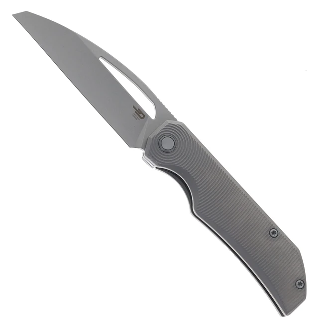 Bestech Mini Taipan Folding Knife Grey Titanium Handle M-Cut Sheepsfoot Plain Edge Dark Beadblast/Stonewash Finish BT2603F