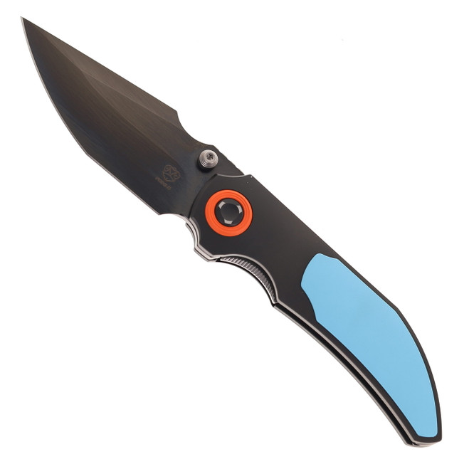 Poikilo Standard Folding Knife Black/Teal Titanium Handle M398 Harpoon Plain Edge Black DLC Finish COL-CAS-STD-CHR398-TI-TEL-1P