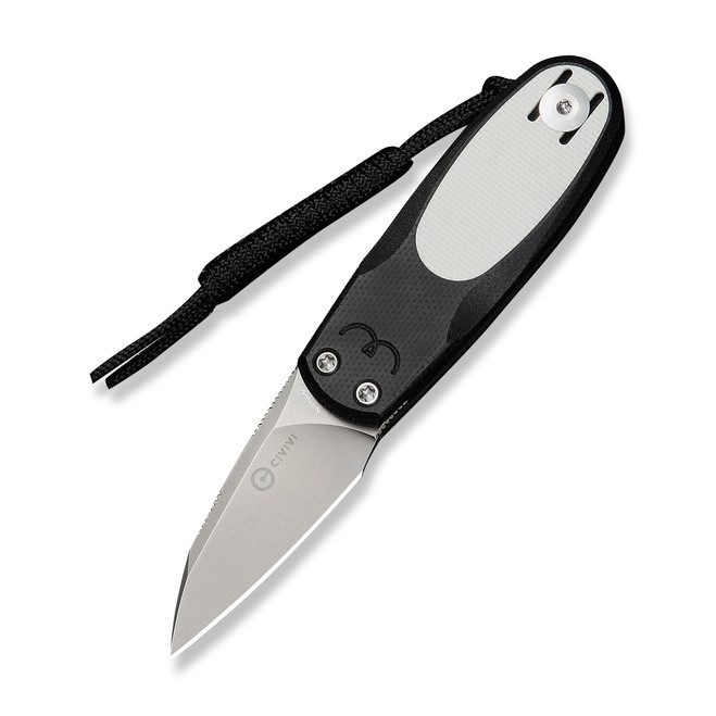 Civivi Purr Folding Knife Black/White G10 Handle Nitro-V Plain Edge Stonewash Finish C25054-2